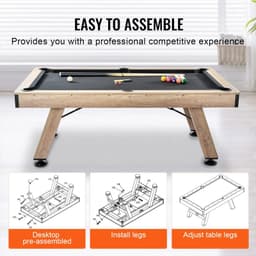 image-VEVOR Billiards Table, 7 ft Pool Table, Adjust Legs Stable Billiards Table, Pool Table Set Includes Balls, Cues, Chalks and Brush, Wood Color with Black Cloth, Perfect for Family Game Room Kids Adults