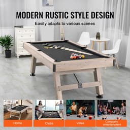image-VEVOR Billiards Table, 7 ft Pool Table, Adjust Legs Stable Billiards Table, Pool Table Set Includes Balls, Cues, Chalks and Brush, Wood Color with Black Cloth, Perfect for Family Game Room Kids Adults