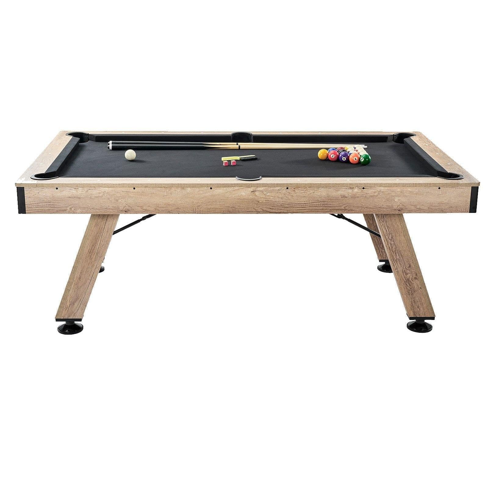 image-VEVOR Billiards Table, 7 ft Pool Table, Adjust Legs Stable Billiards Table, Pool Table Set Includes Balls, Cues, Chalks and Brush, Wood Color with Black Cloth, Perfect for Family Game Room Kids Adults
