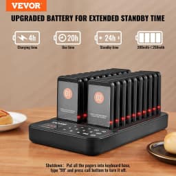 image-VEVOR Restaurant Pager System, Wireless 400m Long Range Lineup Waiting Queue Signal, Guest Customer Calling Beepers with Vibration & Flashing, 20 Buzzers for Food Truck, Church, Nursery, Hospital