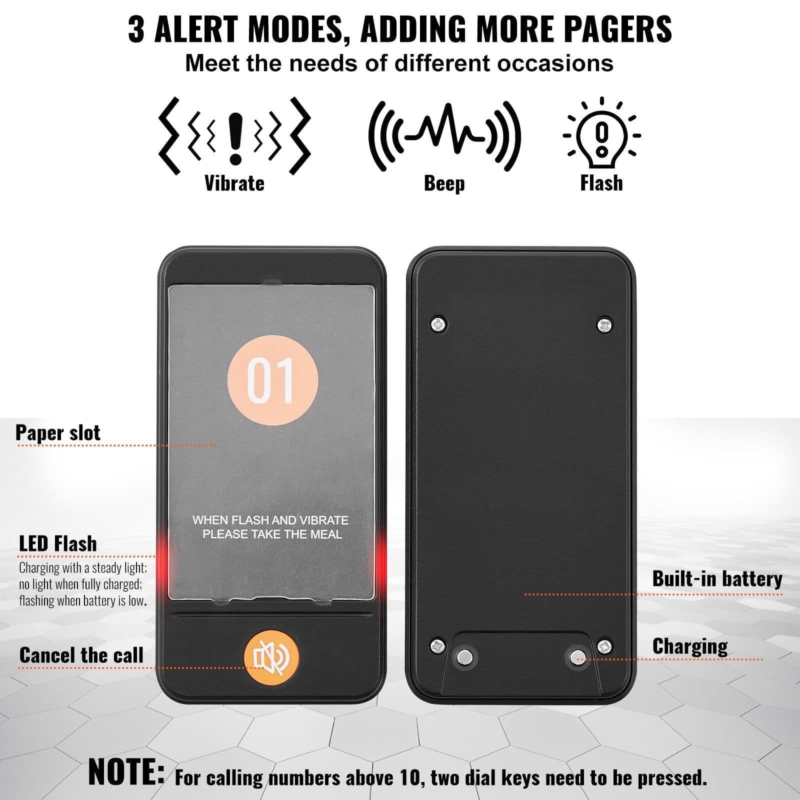 image-VEVOR Restaurant Pager System, Wireless 400m Long Range Lineup Waiting Queue Signal, Guest Customer Calling Beepers with Vibration & Flashing, 20 Buzzers for Food Truck, Church, Nursery, Hospital