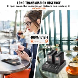 image-VEVOR Restaurant Pager System, Wireless 400m Long Range Lineup Waiting Queue Signal, Guest Customer Calling Beepers with Vibration & Flashing, 20 Buzzers for Food Truck, Church, Nursery, Hospital