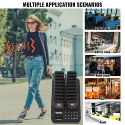 image-VEVOR Restaurant Pager System, Wireless 400m Long Range Lineup Waiting Queue Signal, Guest Customer Calling Beepers with Vibration & Flashing, 20 Buzzers for Food Truck, Church, Nursery, Hospital