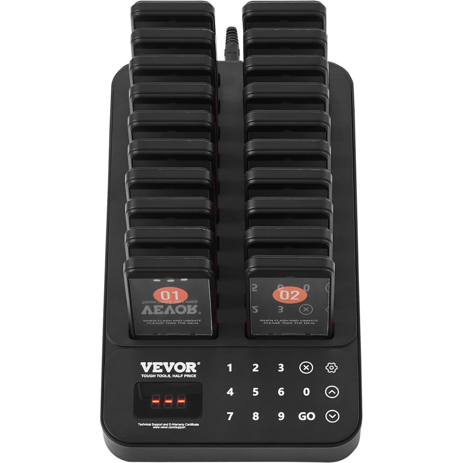 image-VEVOR Restaurant Pager System, Wireless 400m Long Range Lineup Waiting Queue Signal, Guest Customer Calling Beepers with Vibration & Flashing, 20 Buzzers for Food Truck, Church, Nursery, Hospital
