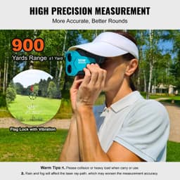 image-VEVOR Golf Rangefinder, 900 Yards Laser Golfing Hunting Range Finder, 6X Magnification Distance Measuring, Golfing Accessory with External Magnet Mount, High-Precision Flag Lock, Slope, and Batteries