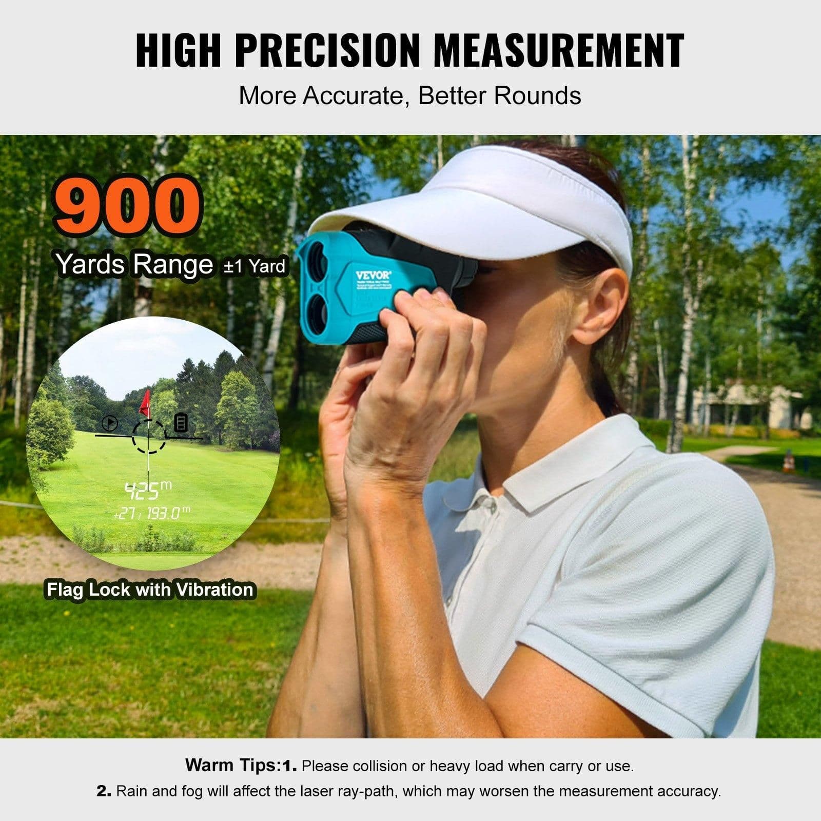 image-VEVOR Golf Rangefinder, 900 Yards Laser Golfing Hunting Range Finder, 6X Magnification Distance Measuring, Golfing Accessory with External Magnet Mount, High-Precision Flag Lock, Slope, and Batteries