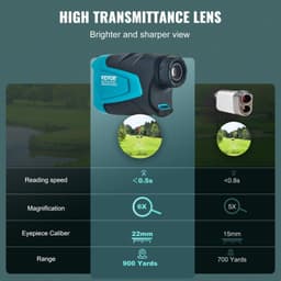 image-VEVOR Golf Rangefinder, 900 Yards Laser Golfing Hunting Range Finder, 6X Magnification Distance Measuring, Golfing Accessory with External Magnet Mount, High-Precision Flag Lock, Slope, and Batteries