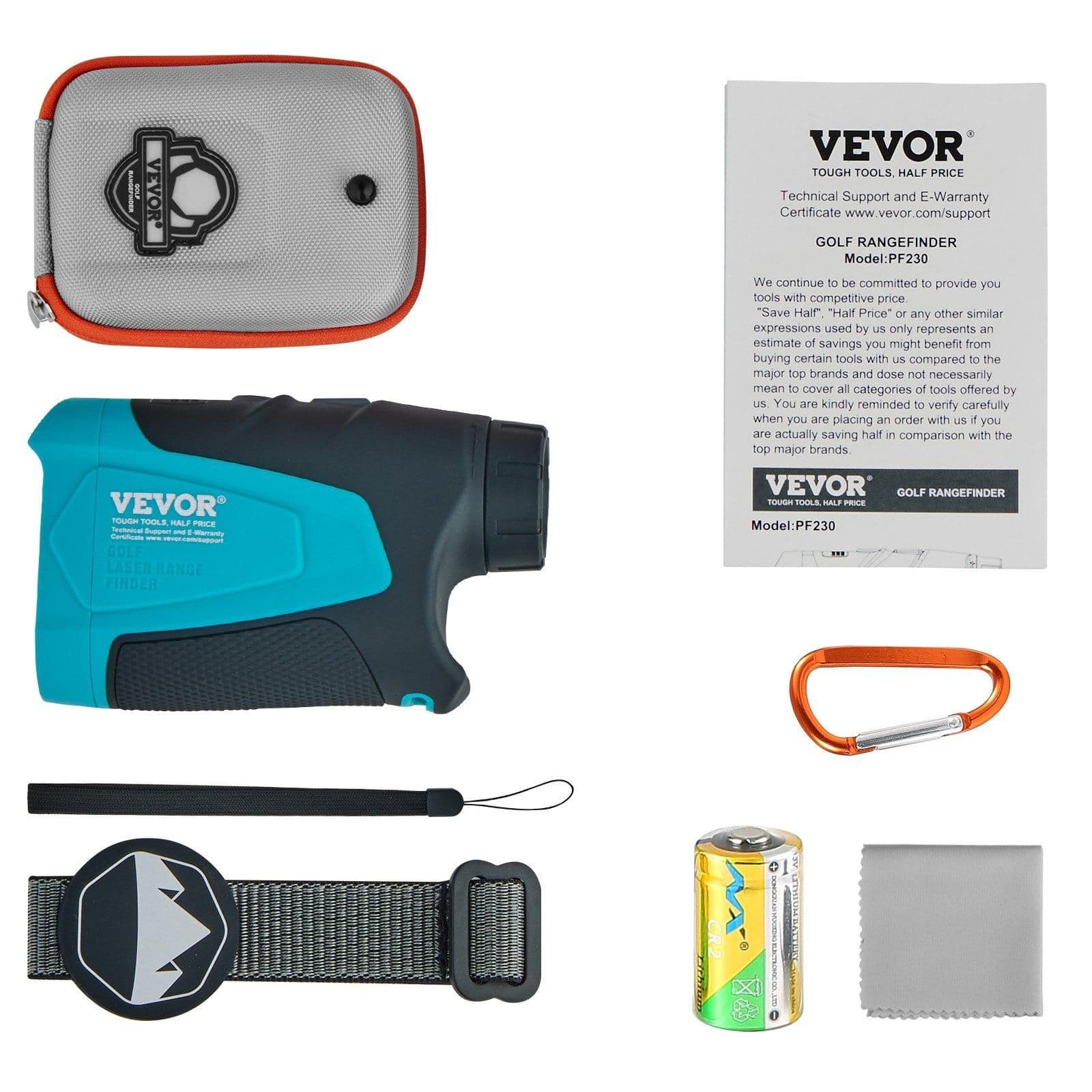 image-VEVOR Golf Rangefinder, 900 Yards Laser Golfing Hunting Range Finder, 6X Magnification Distance Measuring, Golfing Accessory with External Magnet Mount, High-Precision Flag Lock, Slope, and Batteries