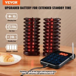 image-VEVOR Restaurant Pager System, Wireless 500m Long Range Lineup Waiting Queue Signal, Guest Customer Calling Beepers with Vibration & Flashing, 20 Buzzers for Food Truck, Church, Nursery, Hospital
