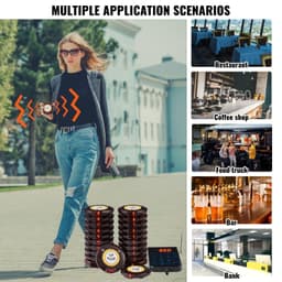 image-VEVOR Restaurant Pager System, Wireless 500m Long Range Lineup Waiting Queue Signal, Guest Customer Calling Beepers with Vibration & Flashing, 20 Buzzers for Food Truck, Church, Nursery, Hospital