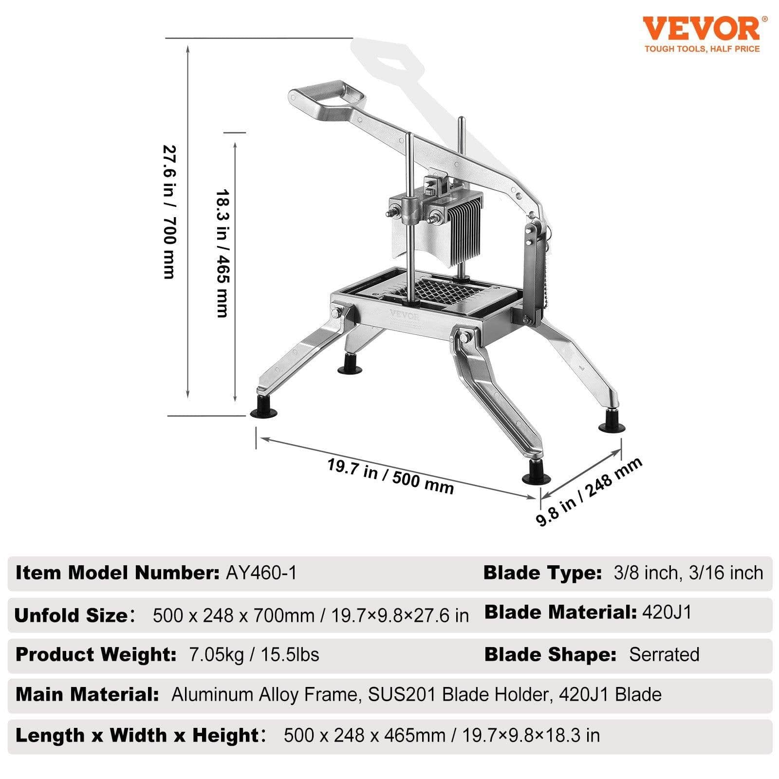 image-VEVOR Commercial Vegetable Slicer - 3/8" & 3/16" Stainless Steel