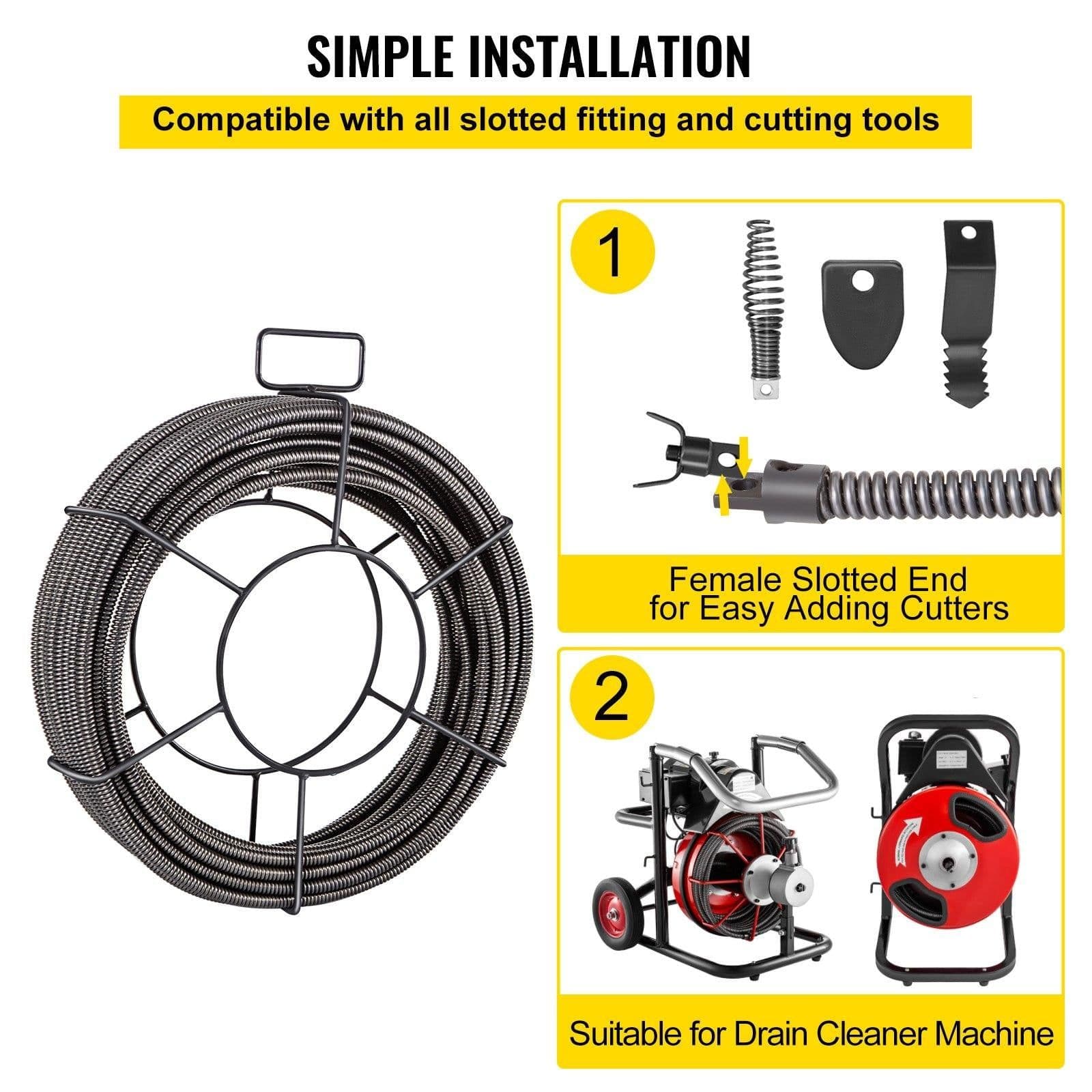 image-VEVOR Drain Cleaning Cable 100 Feet x 1/2 Inch Solid Core Cable Sewer Cable Drain Auger Cable Cleaner Snake Clog Pipe Drain Cleaning Cable Sewer Drain Auger Snake Pipe