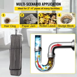 image-VEVOR Drain Cleaning Cable 100 FT x 3/8 Inch, Solid Core Steel Sewer Cable with 4 Cutter for 2" to 4" Pipes, Sewer Auger Cleaner Cable for Sink, Floor Drain, Toilet