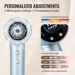 image-VEVOR High-Speed Hair Dryer with 105,000RPM Brushless Motor, 200 Million Negative Ions Hair Blow Dryer, 4 Temps & 3 Speeds, LCD Display Thermo-Control Hairdryer with Diffuser & Nozzle for Home Travel