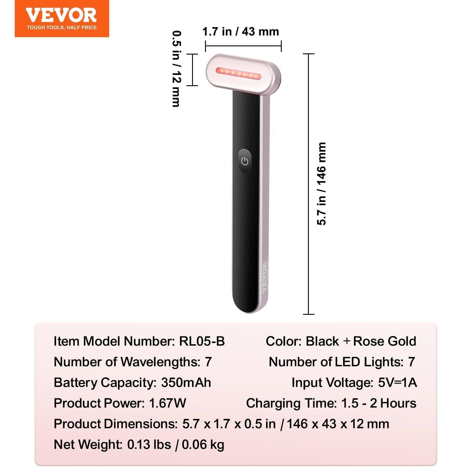 image-VEVOR Red Light Therapy Wand for Face, 7-Color LED Facial Wand Red Light Therapy Device with Heatig Therapy| Microcurrent Vibrating Massage, Portable LED Beauty Wand for Face, Neck