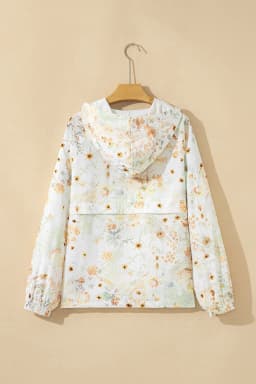 image-Yellow Floral Print Half Zip Hooded Long Sleeve Top