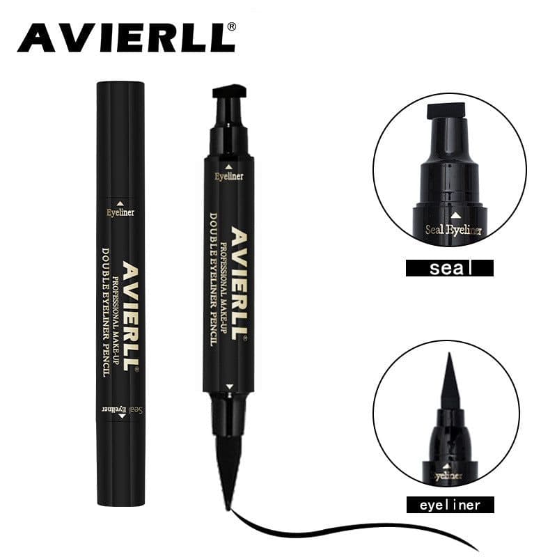 image-Wish cross-border makeup double head seal eyeliner pen triangle seal eyeliner 2 and 1 waterproof eyeliner pen new style