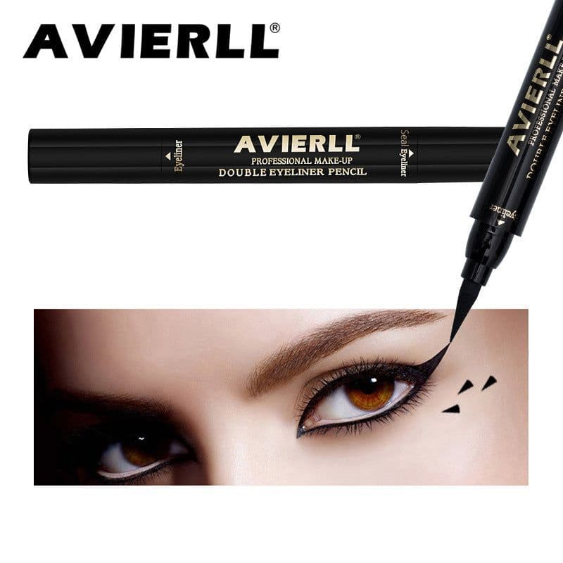 image-Wish cross-border makeup double head seal eyeliner pen triangle seal eyeliner 2 and 1 waterproof eyeliner pen new style