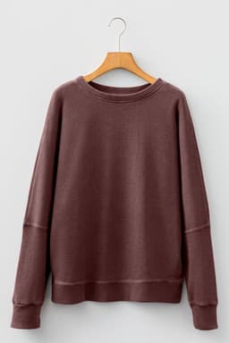 image-Bright Pink Waffle Knit Patchwork Long Sleeve Top