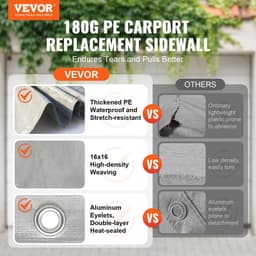 image-VEVOR Carport Replacement Canopy Cover Side Wall 12 x 20 ft, Garage Tent Shelter Tarp Heavy-Duty Waterproof & UV Protected, Easy Installation with Ball Bungees,Grey (Top and Frame Not Included)