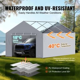 image-VEVOR Carport Replacement Canopy Cover Side Wall 12 x 20 ft, Garage Tent Shelter Tarp Heavy-Duty Waterproof & UV Protected, Easy Installation with Ball Bungees,Grey (Top and Frame Not Included)