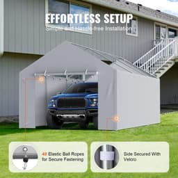 image-VEVOR Carport Replacement Canopy Cover Side Wall 12 x 20 ft, Garage Tent Shelter Tarp Heavy-Duty Waterproof & UV Protected, Easy Installation with Ball Bungees,Grey (Top and Frame Not Included)