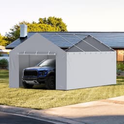 image-VEVOR Carport Replacement Canopy Cover Side Wall 12 x 20 ft, Garage Tent Shelter Tarp Heavy-Duty Waterproof & UV Protected, Easy Installation with Ball Bungees,Grey (Top and Frame Not Included)