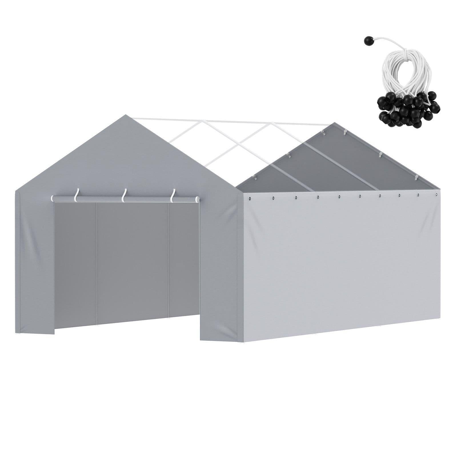 image-VEVOR Carport Replacement Canopy Cover Side Wall 12 x 20 ft, Garage Tent Shelter Tarp Heavy-Duty Waterproof & UV Protected, Easy Installation with Ball Bungees,Grey (Top and Frame Not Included)