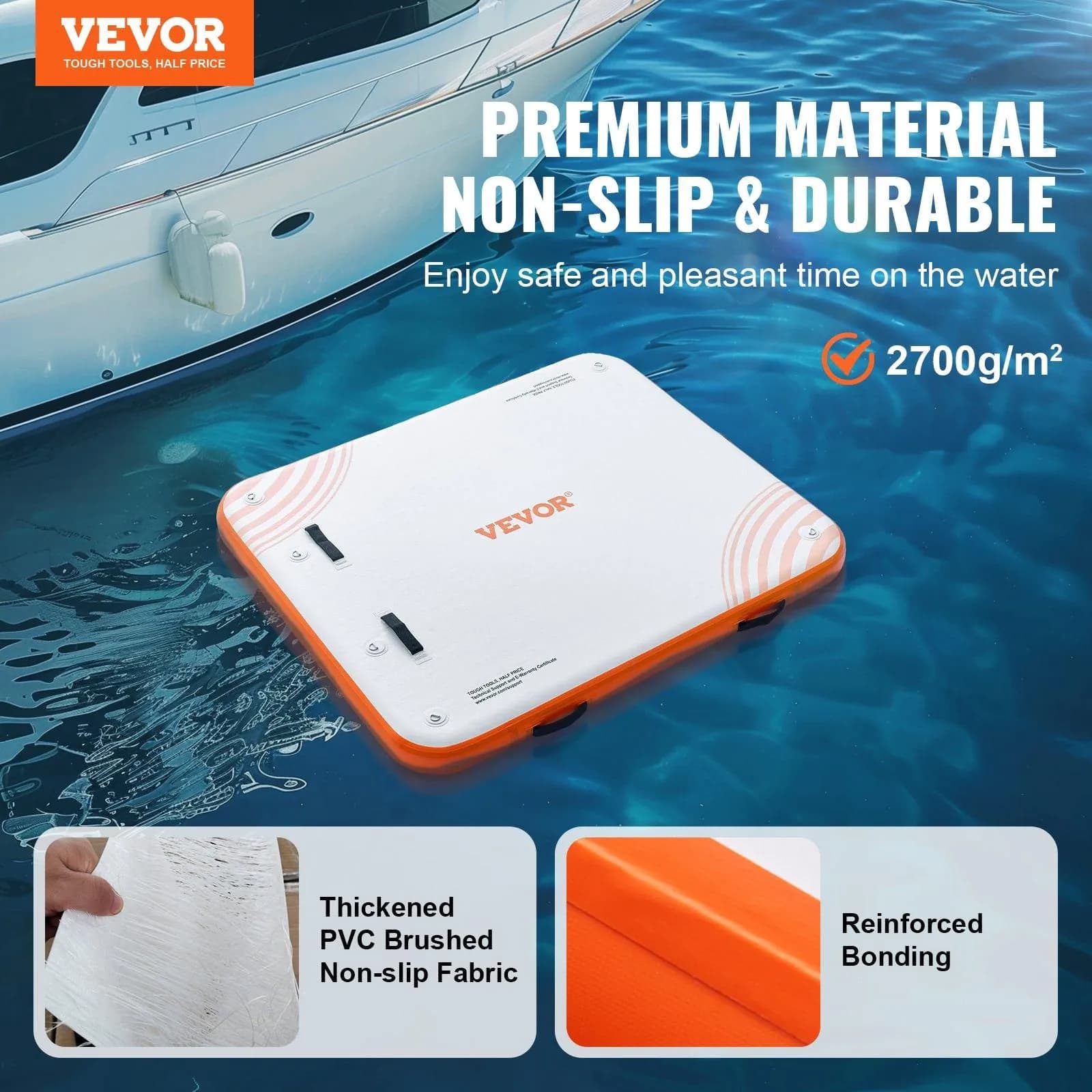 image-VEVOR Inflatable Floating Dock, 6 x 5FT Inflatable Dock Platform, Non-Slip Water Floating Dock Mat with Portable Carrying Bag & Detachable Ladder, Floating Platform Island Raft for Pool Beach Ocean