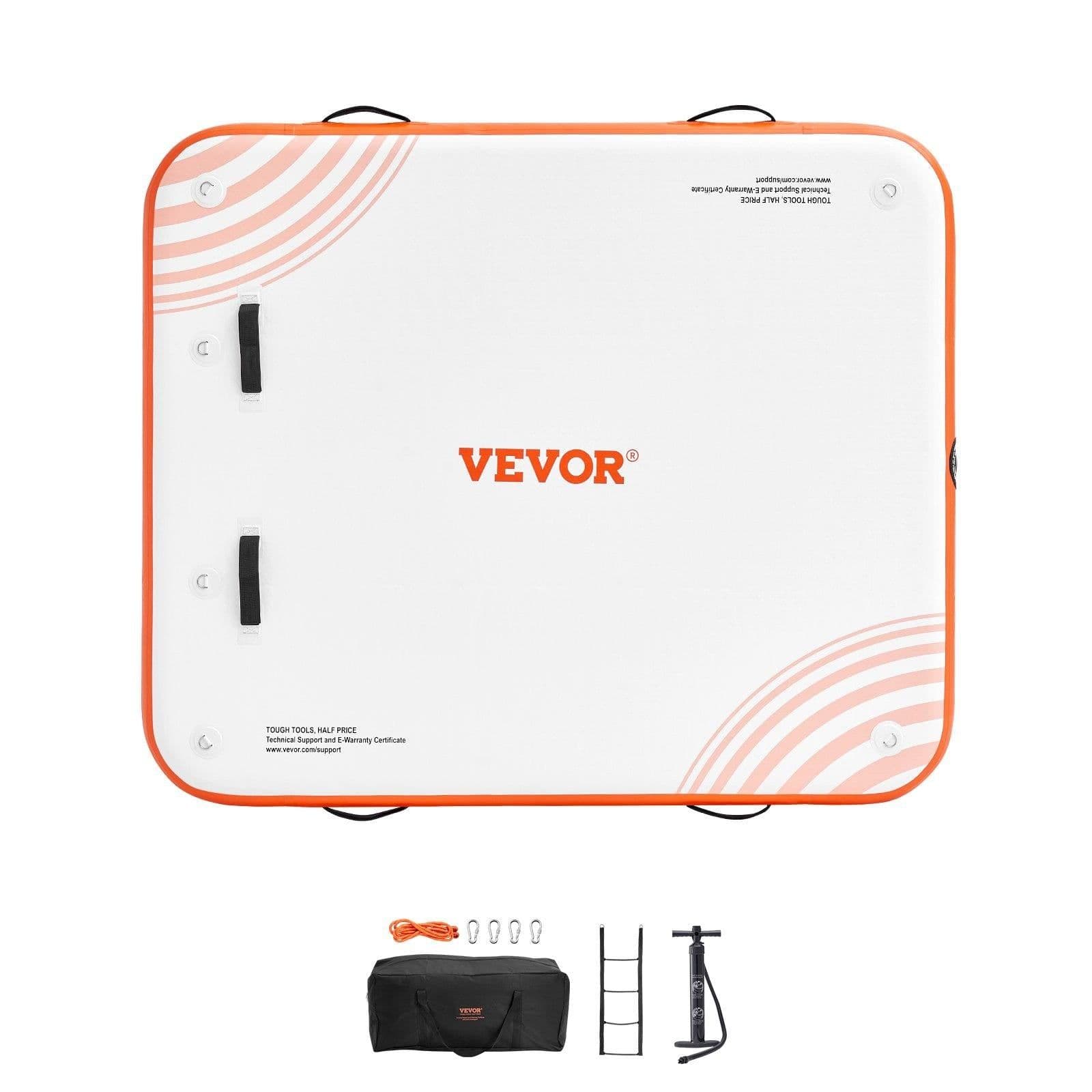 image-VEVOR Inflatable Floating Dock, 6 x 5FT Inflatable Dock Platform, Non-Slip Water Floating Dock Mat with Portable Carrying Bag & Detachable Ladder, Floating Platform Island Raft for Pool Beach Ocean