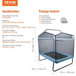 image-VEVOR 6FT Trampoline for Kids, 72" Indoor/Outdoor Toddlers Trampoline, Mini Baby Trampoline with Safety Enclosure Net, Gymnastics Bar, Hammock, Recreational Trampoline Birthday Gift for 3+ Years Kids