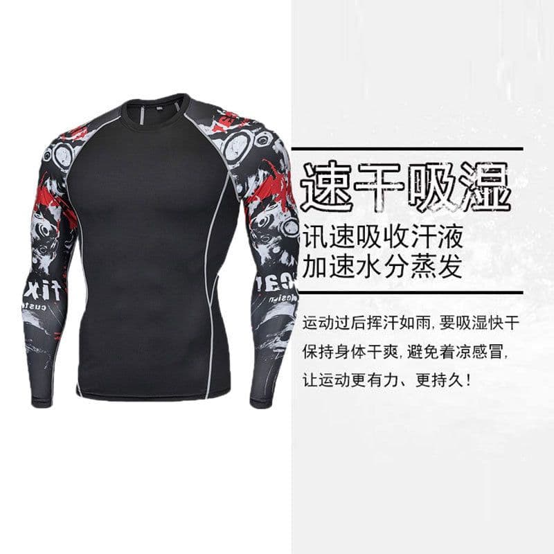 image-Digital printing tights stretch quick-drying breathable bottoming tops fall/winter cycling football basketball sports fitness clothes