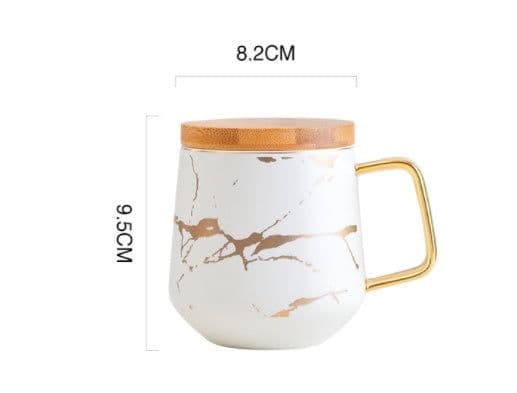 image-Ceramic Coffee Cup Mark Cup Marbled Household Water Cup Breakfast Cup With Lid Spoon
