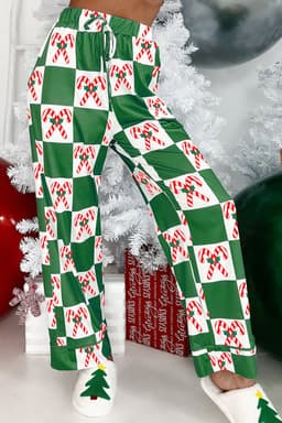 image-Green Holly Jolly Checkered Pattern 2pcs Long Pajama Set