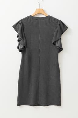 image-Black Textured Ruffled Flutter Sleeve Mini Dress
