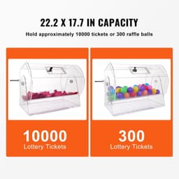 image-VEVOR Acrylic Raffle Drum,Professional Raffle Ticket Spinning Cage with 2 Keys, Transparent Lottery Spinning Drawing, Holds 10000 Tickets or 300 Raffle Balls, Raffle Ticket Box for Lottery Games Bing