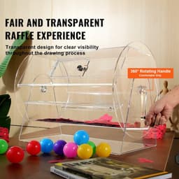 image-VEVOR Acrylic Raffle Drum,Professional Raffle Ticket Spinning Cage with 2 Keys, Transparent Lottery Spinning Drawing, Holds 10000 Tickets or 300 Raffle Balls, Raffle Ticket Box for Lottery Games Bing