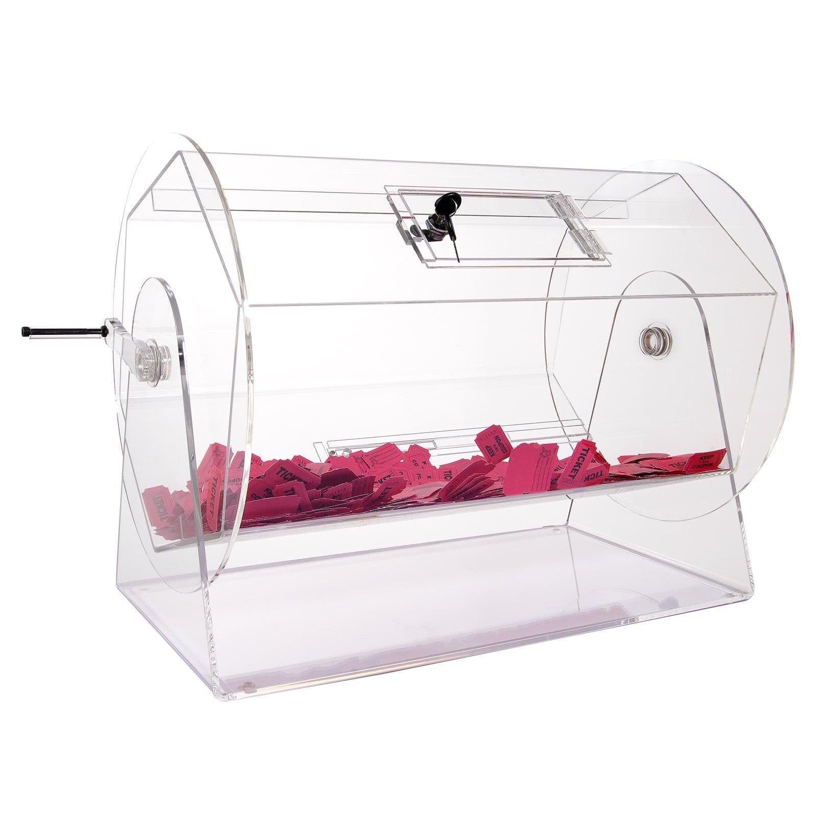 image-VEVOR Acrylic Raffle Drum,Professional Raffle Ticket Spinning Cage with 2 Keys, Transparent Lottery Spinning Drawing, Holds 10000 Tickets or 300 Raffle Balls, Raffle Ticket Box for Lottery Games Bing