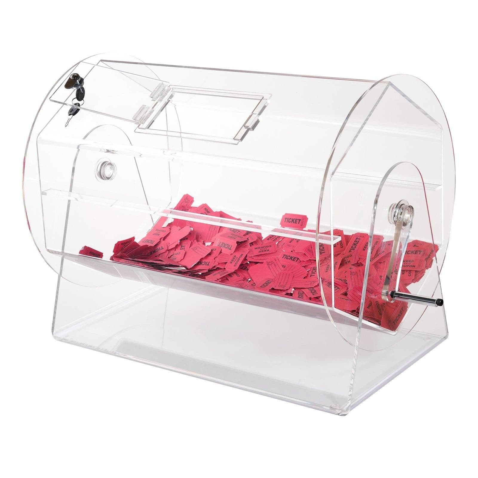 image-VEVOR Acrylic Raffle Drum,Professional Raffle Ticket Spinning Cage with 2 Keys, Transparent Lottery Spinning Drawing, Holds 10000 Tickets or 300 Raffle Balls, Raffle Ticket Box for Lottery Games Bing