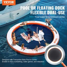 image-VEVOR Inflatable Floating Dock, ø8FT Inflatable Dock Platform with ø5FT Trampoline Mesh Pool, Non-Slip Floating Platform Water Mat with Portable Bag & Detachable Ladder for Pool Beach Relaxation