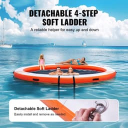 image-VEVOR Inflatable Floating Dock, ø8FT Inflatable Dock Platform with ø5FT Trampoline Mesh Pool, Non-Slip Floating Platform Water Mat with Portable Bag & Detachable Ladder for Pool Beach Relaxation