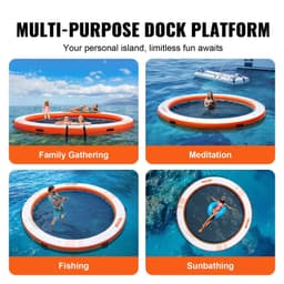 image-VEVOR Inflatable Floating Dock, ø8FT Inflatable Dock Platform with ø5FT Trampoline Mesh Pool, Non-Slip Floating Platform Water Mat with Portable Bag & Detachable Ladder for Pool Beach Relaxation