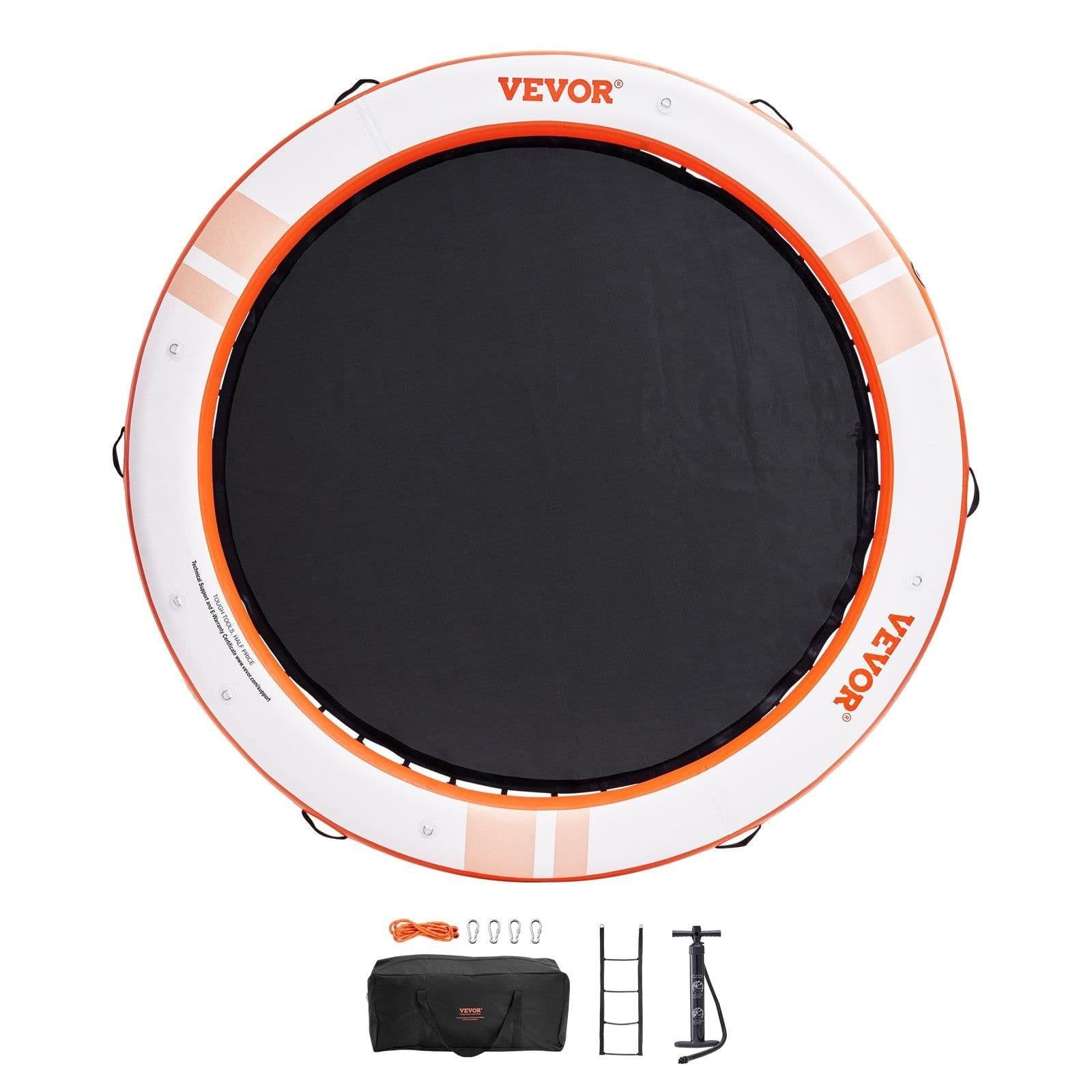 image-VEVOR Inflatable Floating Dock, ø8FT Inflatable Dock Platform with ø5FT Trampoline Mesh Pool, Non-Slip Floating Platform Water Mat with Portable Bag & Detachable Ladder for Pool Beach Relaxation