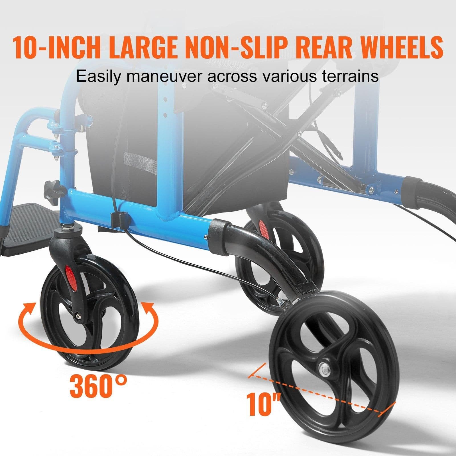 image-VEVOR 2 in 1 Rollator Walker & Transport Chair for Seniors, Folding Rolling Walker Wheelchair Combo & Footrests, Lightweight Aluminum Mobility Walker with Adjustable Handle, All Terrain Wheels, 300LBS