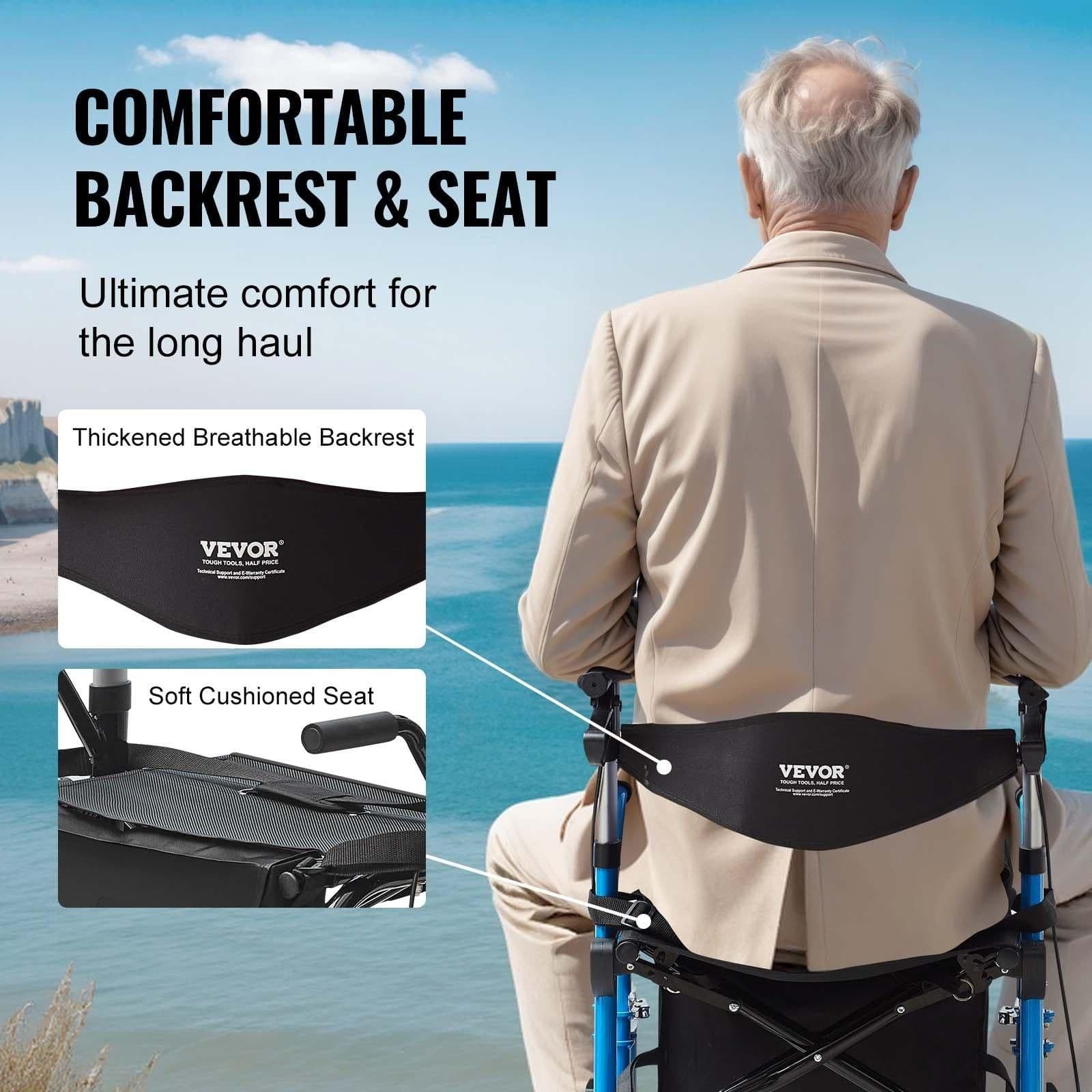 image-VEVOR 2 in 1 Rollator Walker & Transport Chair for Seniors, Folding Rolling Walker Wheelchair Combo & Footrests, Lightweight Aluminum Mobility Walker with Adjustable Handle, All Terrain Wheels, 300LBS