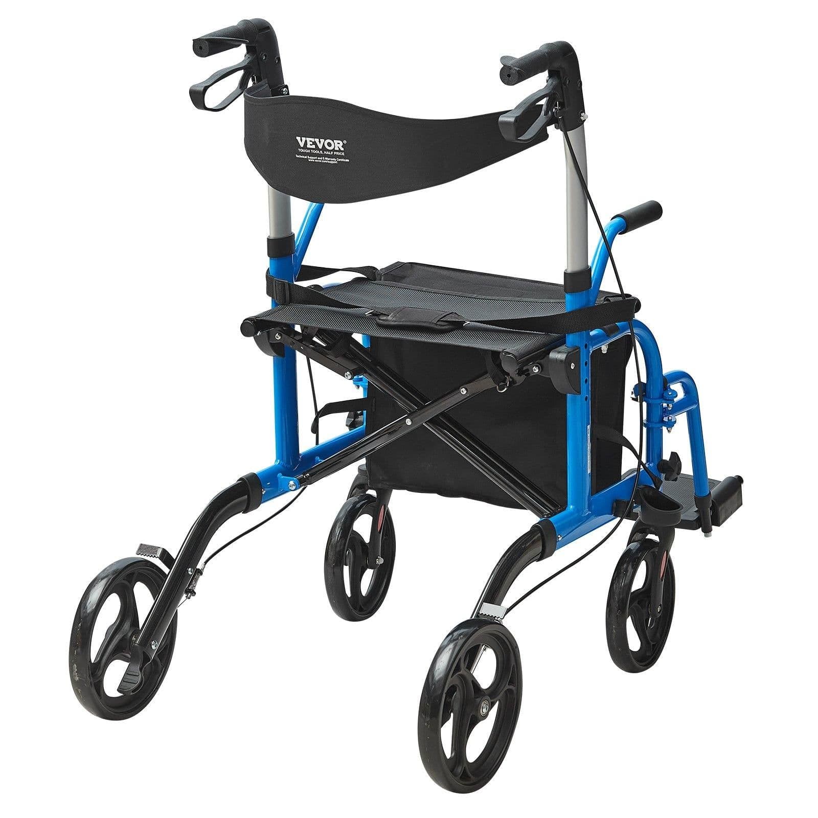 image-VEVOR 2 in 1 Rollator Walker & Transport Chair for Seniors, Folding Rolling Walker Wheelchair Combo & Footrests, Lightweight Aluminum Mobility Walker with Adjustable Handle, All Terrain Wheels, 300LBS