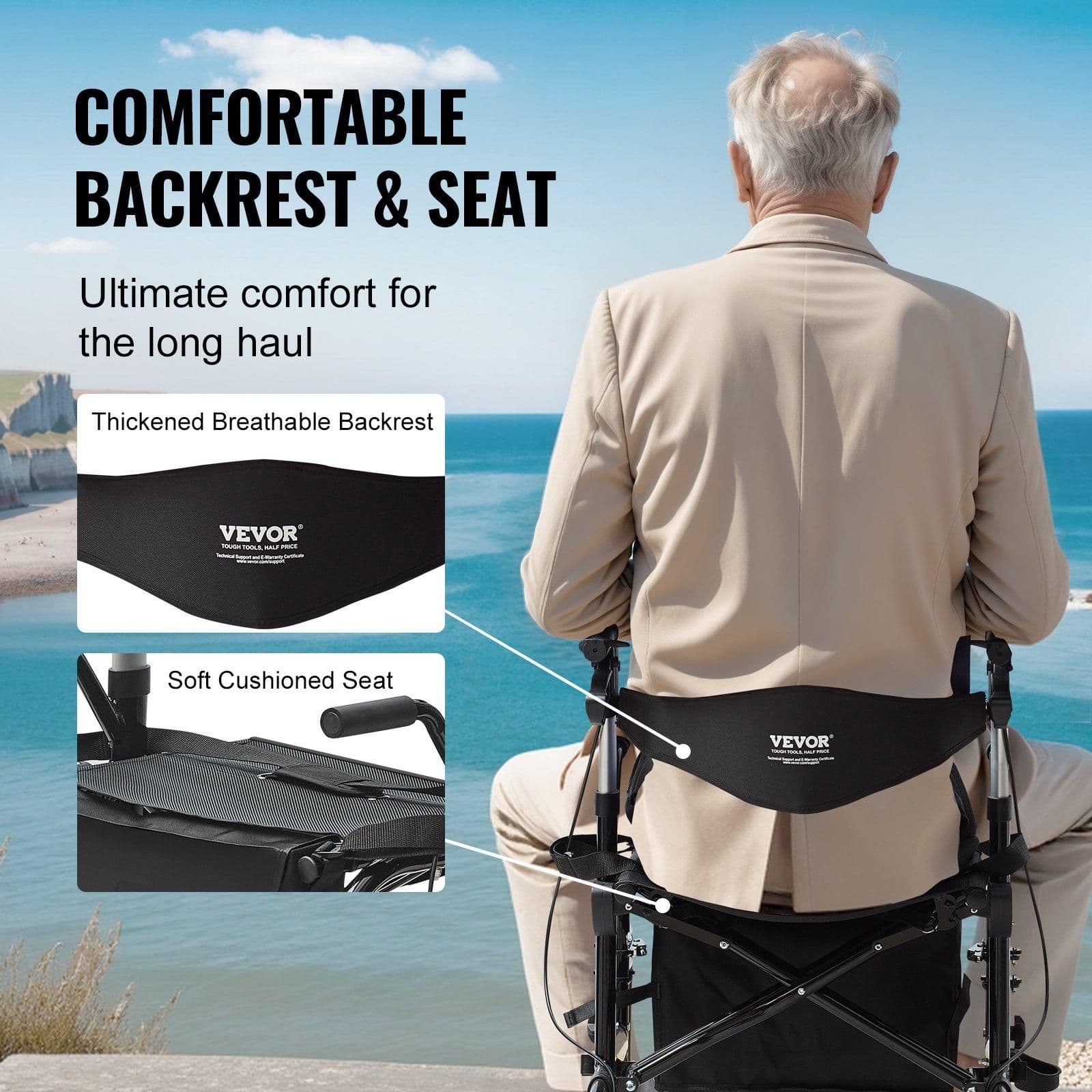 image-VEVOR 2 in 1 Rollator Walker & Transport Chair for Seniors, Folding Rolling Walker Wheelchair Combo & Footrests, Lightweight Aluminum Mobility Walker with Adjustable Handle, All Terrain Wheels, 300LBS
