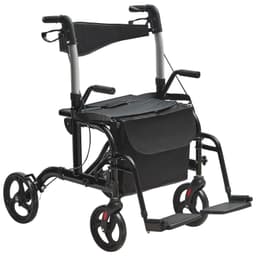 image-VEVOR 2 in 1 Rollator Walker & Transport Chair for Seniors, Folding Rolling Walker Wheelchair Combo & Footrests, Lightweight Aluminum Mobility Walker with Adjustable Handle, All Terrain Wheels, 300LBS