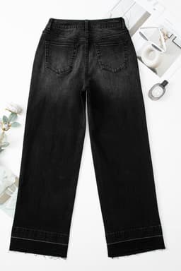 image-Black Raw Hem Unique Cuffs Straight High Rise Loose Jeans