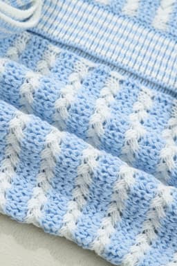 image-Sky Blue Stripe Knit V Neck Bow Sweater